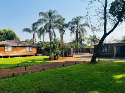 a house in a park with palm trees at Bluesky guest lodge in Pretoria