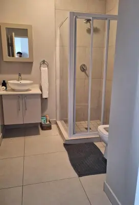 a bathroom with a shower and a sink and a toilet at The Convenient Space in Midrand