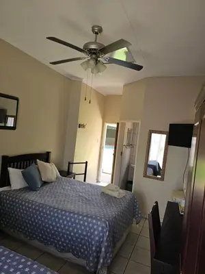 a bedroom with a bed and a ceiling fan at Steendal Guest House in Polokwane