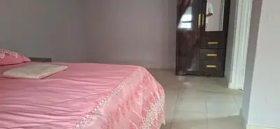 a bed with a pink comforter in a room at Magoveni Accommodation