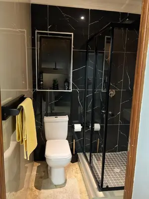 a bathroom with a toilet and a shower at MorningMist Boutique 27 Room 4 in Centurion
