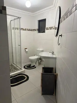 a bathroom with a toilet and a sink and a shower at The Minimalist Suite in Kempton Park