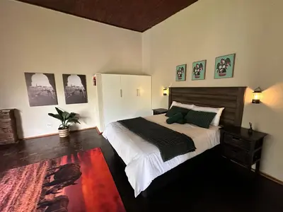 a bedroom with a large bed in a room at Palm View in White River