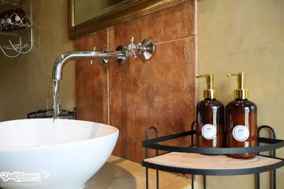 a bathroom with a sink and two bottles of soap at Olive & Ivy Cherry Grove 7 in Dullstroom