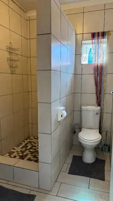 a bathroom with a toilet and a shower at Tierra de Sueños in Pretoria