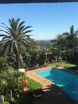 a swimming pool in a yard with palm trees at Viva-Africa Zehetleitner in Pretoria