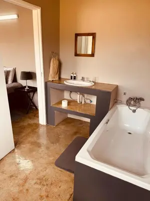 a bathroom with a sink and a bath tub at Schaapkraal Cottages in Weimershoek
