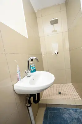 a bathroom with a sink and a shower at Airport Lodge Hotel in Kempton Park