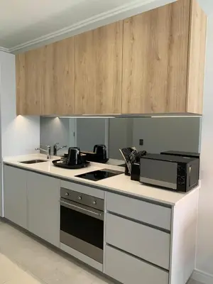 a kitchen with a stove and a microwave at Ellipse Luxurious Tamarind Red Studio Experience in Midrand