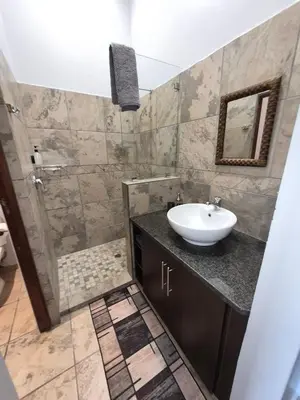 a bathroom with a sink and a shower at Brett's Place in Warmbaths