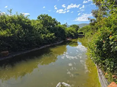 a river with trees and clouds in the sky at Hartbeest Bush Stay #30 in Hartbeespoort