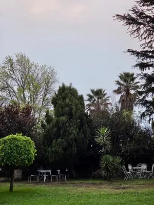 a group of tables and chairs in a park at Linger at the Lake Chrissiesmeer in Lake Chrissie