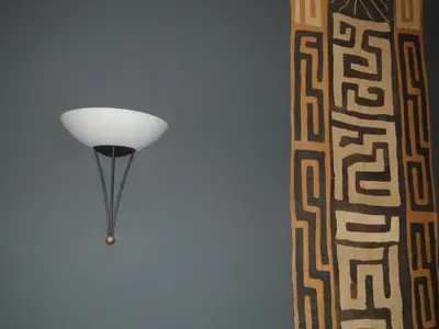 a lamp next to a wall with a curtain at Red Square Home in Pretoria