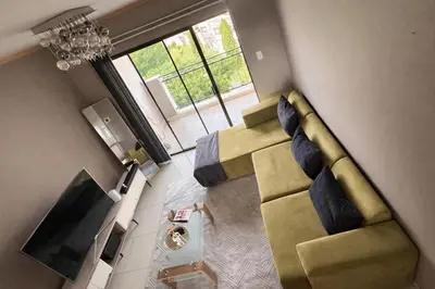 an overhead view of a living room with a couch at Midrand Urban Escape in Midrand