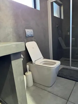 a bathroom with a white toilet and a shower at Bras boutique in Steelpoort