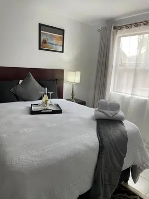 a bedroom with a large white bed with a window at Green View Guest House Middelburg in Middelburg