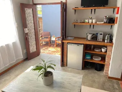 a kitchen with a potted plant in a room at Menatwork contractors accommodation in Nelspruit