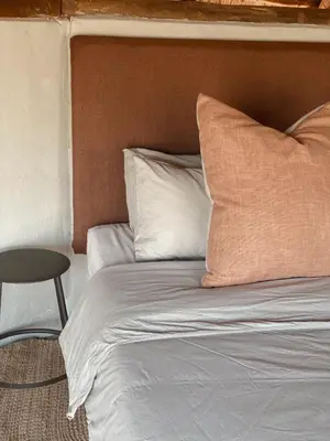 a bed with a pillow and a chair next to it at Aloe Lodge in Thabazimbi