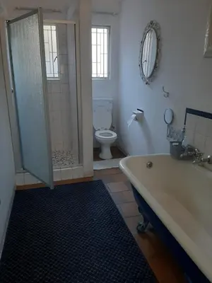 a bathroom with a shower and a tub and a toilet at Portia inn accommodation in Pretoria