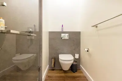 a small bathroom with a toilet and a shower at #Alimama Spaces The Manson's Steyn City in Midrand