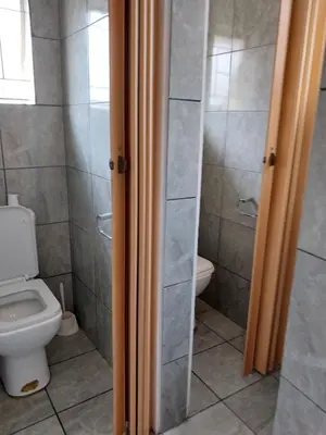 a bathroom with a toilet and a shower at Roullas gardens in Pretoria