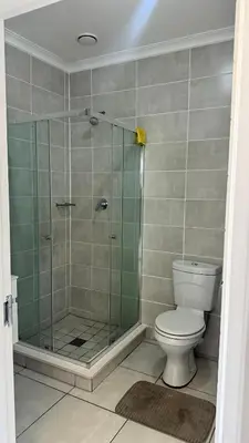 a bathroom with a shower and a toilet at Lagoon Serenity Suite in Pretoria