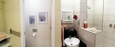 a bathroom with a sink and a toilet in it at Andante Lodge in Pretoria