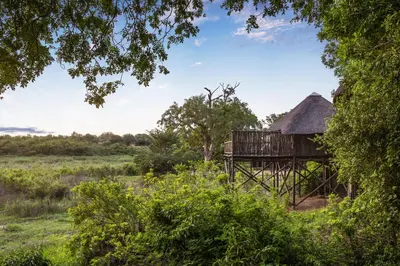 a tree house in the middle of a field at Kruger Gate Hotel in Skukuza