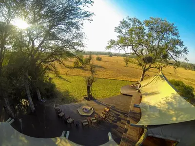 an aerial view of a tent in a field at Rhino Walking Safaris in Skukuza