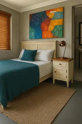 a bedroom with a bed and a table with a lamp at Limonite GuestHouse in Pretoria