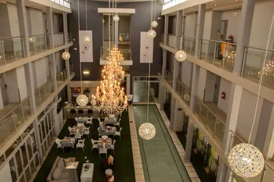 an overhead view of a restaurant with a christmas tree at Chill Pepper Boutique Hotel in Nelspruit
