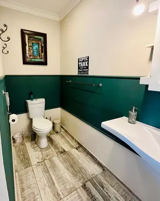 a bathroom with a toilet and a sink at Longtom Farm Guesthouse in Lydenburg