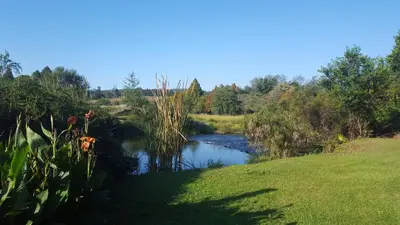 a river next to a grassy field with a view at Thandamanzi Self Catering in Sabie