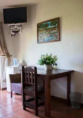 a dining room table with a vase of flowers on it at Villa Too Kruger Lodge in Komatipoort