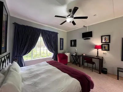 a bedroom with a bed and a ceiling fan at Big Tree Midrand in Midrand
