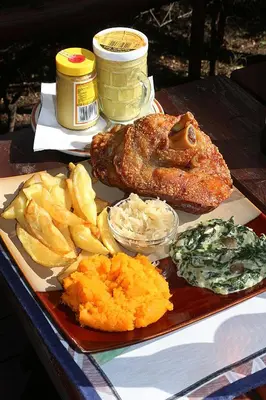 a plate of food with meat and chips on a table at Jabula Kruger Safari Lodge in Marloth Park