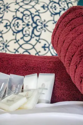 a pile of toothbrushes and towels on a bed at Pro Active Guest House in Pretoria