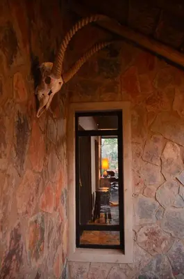 an animal skull on the side of a building with a mirror at Kukama's Rest at Zebula 317 in Mabula