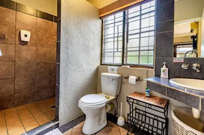 a bathroom with a toilet and a sink at Paradise Creek Lodge in Malelane