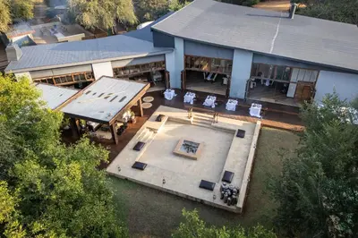 an overhead view of a house with a large patio at Karongwe - Becks Safari Lodge in Hoedspruit