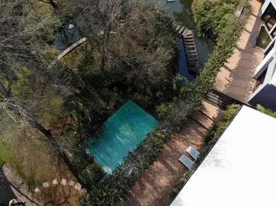 an overhead view of a swimming pool in a yard at Willow Place Guest House in Midrand