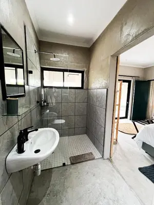 a bathroom with a sink and a shower at 24 Degrees South Country Estate in Hoedspruit