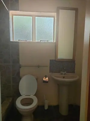 a bathroom with a toilet and a sink and a window at Copacopa Lodge and Conference Centre in Punda Maria