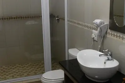 a bathroom with a toilet and a sink and a shower at Avant Garde Lodge in Kempton Park