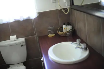 a bathroom with a white sink and a toilet at Avant Garde Lodge in Kempton Park