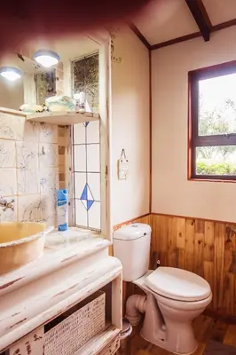 a bathroom with a toilet and a sink at House of Art in Haenertsburg
