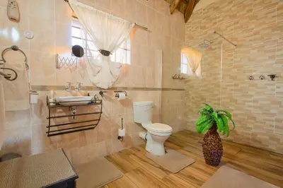 a bathroom with a toilet and a sink at All over Africa Guest house in Kempton Park
