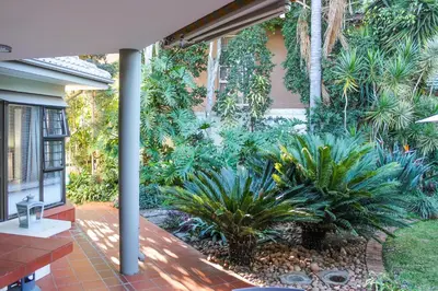 a garden with plants on the side of a house at Polo Guest House in Polokwane