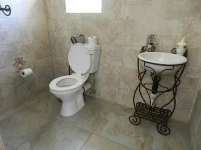 a bathroom with a toilet and a sink at Lion King in Marloth Park