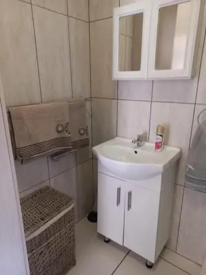 a bathroom with a white sink and a mirror at Tropical Paradise Guest House in Nelspruit